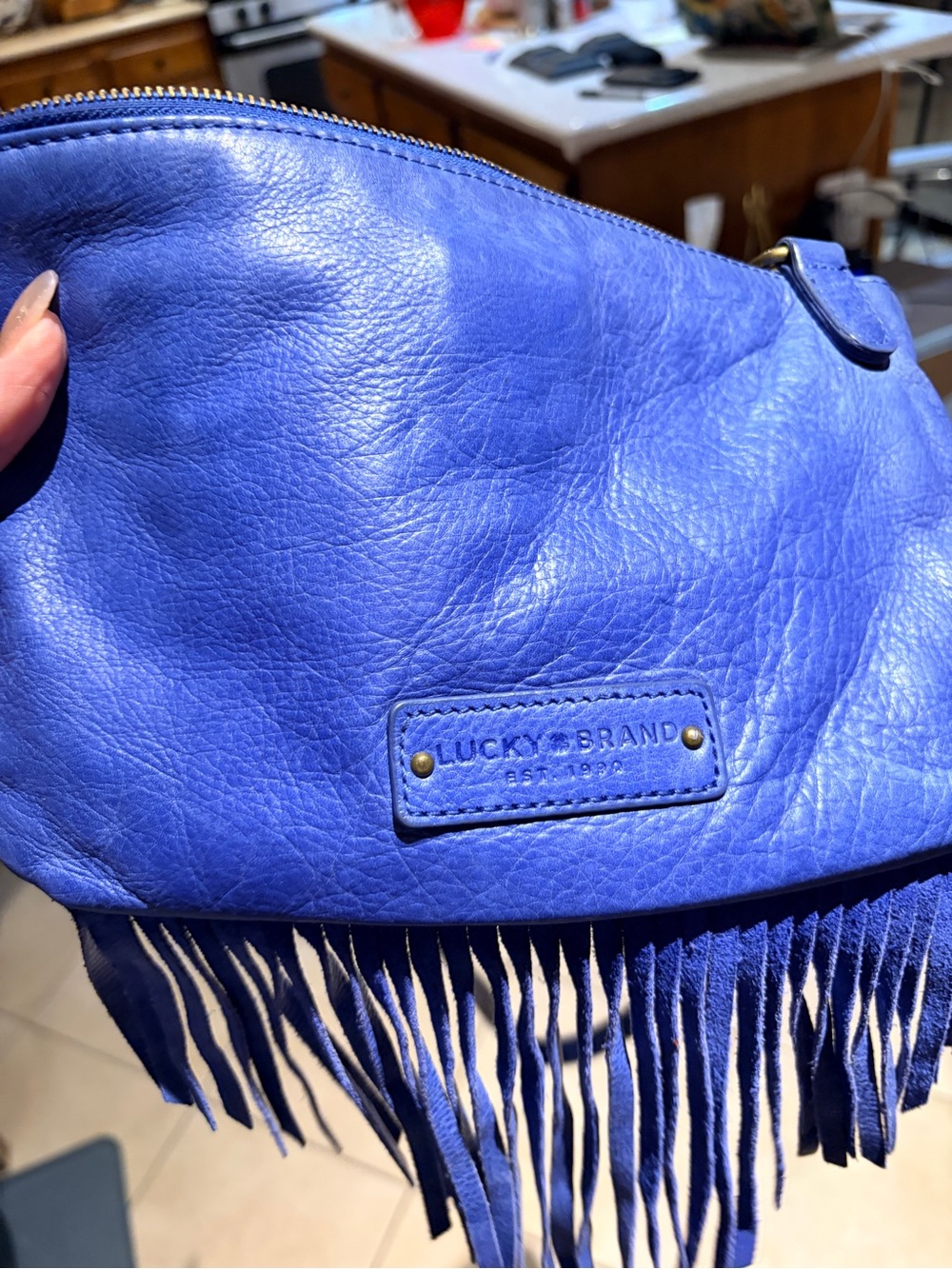 Lucky Brand Cobalt Blue Leather Fringe Crossbody Bag - Picture 2 of 9
